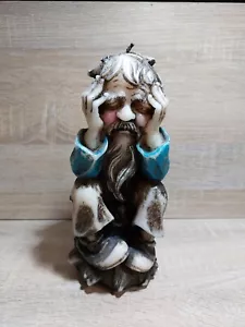 Vintage Sad Man Wood N' Wax Figur People Sitting On Rock unparfümierte Kerze RAR - Bild 1 von 9