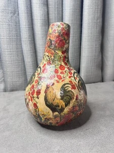 Decoupage Dried Gourd Vase Chickens Hens Open Top Craft Handcrafted - Picture 1 of 9