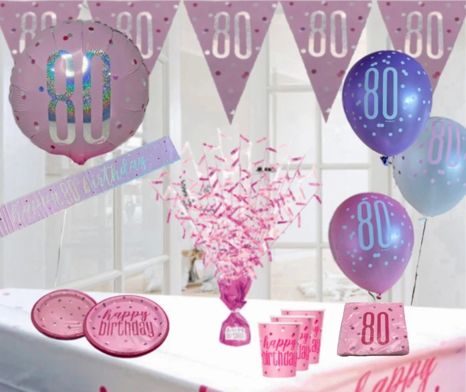 UNIQUE PARTY 80th Birthday glitz pink silver themed party decorations & table decorations .