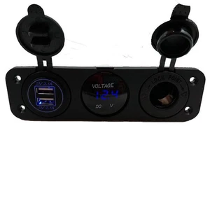 Blue Voltmeter + Dual USB Charger+ 12V Power Socket + 3 Gang Panel Boat Car - Photo 1 sur 7