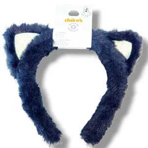 NEW Claire's Cat Kitten Ears Headband Furry Black w White Sparkle Glow In Dark - Picture 1 of 6