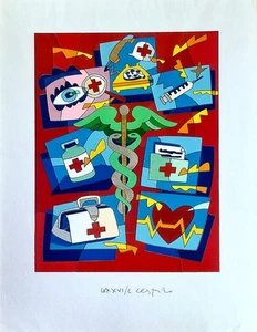 Ugo Nespolo - Äskulap 50x35 cm Pop Art Street Siebdruck Material Arzt  - Bild 1 von 3