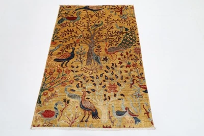 3 x 5 ft  Birds yellow Rug Afghan Traditional Hand Knotted Wool oriental Rug - Image 1 of 4