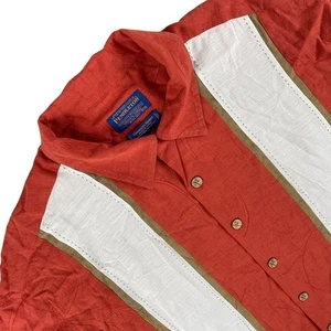 Pendleton Shirt Mens XXL Red White Vertical Stripe Cuban Guayabera and Bamboo - Picture 1 of 12