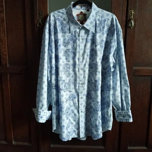 Camisa Robert Graham Cachemira Bordada Puño Abatible Talla 3XL Azul Blanco Manga Larga - Imagen 1 de 9