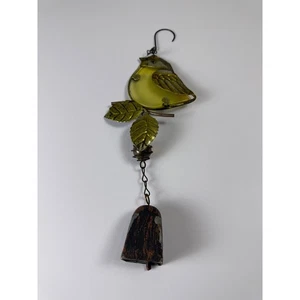 Metall Vogel Windspiel gelb Glas Glocke Gartendeko Hängedeko - Bild 1 von 6