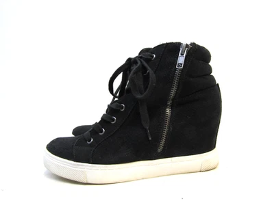 Steve Madden Mujer Talla 9 M Negro Gamuza Cuña Oculta Tobillo Moda Botines Foto 1 de 4