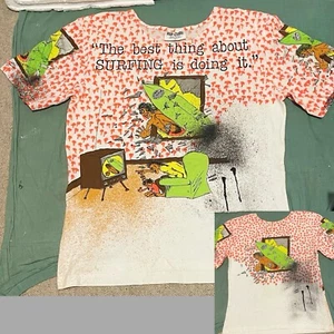 Rip Curl T-Shirt Mens 1980s VINTAGE SURFING PRINT AOP SINGLE STITCH RARE LARGE - Picture 1 of 9