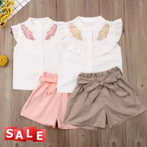 2PCS Summer Toddler Baby Kids Girls Outfits Top Shirt Pants Shorts Clothes Set - Picture 1 of 22