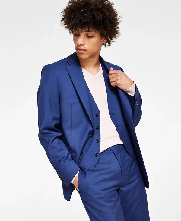 Calvin Klein X-fit Solid Slim Fit 2 PC Suit 44r / 38 X 30 Postal Blue