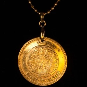 Amulet of Tonatiuh 24k gold-plated Coin Pendant Mexico $10 Pesos 2023 Sun Stone - Picture 1 of 4
