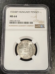 1926 BP MS64 Hungary Silver Pengo NGC KM 510 One Graded Higher! - Picture 1 of 2