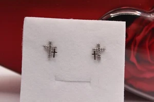 OHRRINGE DOPPELKREUZ SILBER RHODINIERT UNISEX WEISSE ZIRKONIA MM 9X6 EXPLOIT - Bild 1 von 5