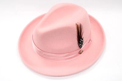 Hombre Teniente Fedora Rosa 100% Lana Por Bruno Capelo Aplastable UN-126 Foto 1 de 4