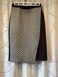 HD in Paris Skirt Womens Sz 4 Black White Diamond Print Pencil Asymmetrical Hem - Picture 1 of 5
