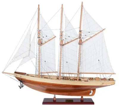 Atlantic Yacht Wooden Topsail Schooner 36.5" Model 3 Masted Gaff Rigged New - Image 1 of 4