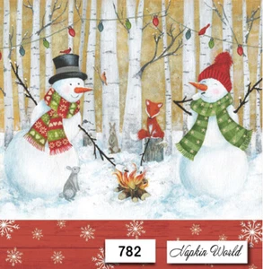 (782) DOS servilletas individuales de papel para almuerzo decoupage - muñecos de nieve marshmellows barbacoa - Imagen 1 de 3