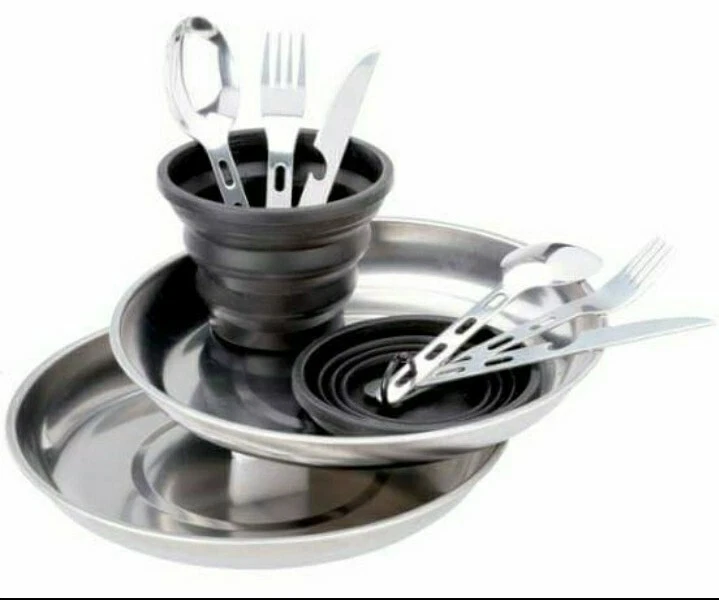 Metal Table Set 2 Person Camp Table Setting Collapsible Cup Ozark Trail Camping - Image 1 of 4