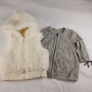 Girls Size 3 J. Crew Crewcuts & Gymboree Zip Faux Fur Vest & Jacket 2 Pc. Lot - Picture 1 of 5