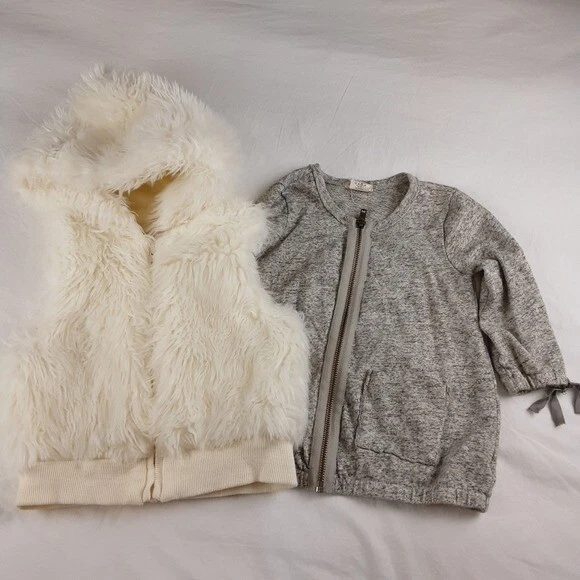 Niñas Talla 3 J. Chaleco y chaqueta de piel sintética con cremallera Crewcuts & Gymboree 2 piezas Lote Foto 1 de 4