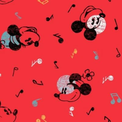 Disney Mickey Mouse and Minnie Music Print Cotton Fabric by the 1/4,1/2,Yard 43" - Image 1 of 2