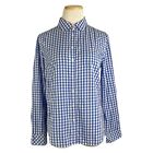 Talbots Shirt Size 8P Blue White Checkered Plaid Gingham Roll Tab Sleeves Cotton