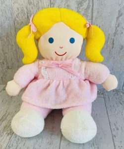 Vtg Carter's PinkTerrycloth DOLL Plush Blonde Hair Blue Eyes Pig Tails 9” 9858 - Picture 1 of 7