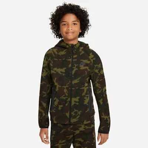 Nike Tech Fleece Boys L Green Black Camouflage Zip Hoodie Sweatshirt Jacket NEW - Picture 1 of 3