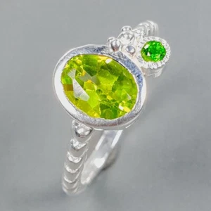 Not Enhanced Natural Peridot Sterling  Silver ring 925 One of a kind/ RVS416 - Picture 1 of 3