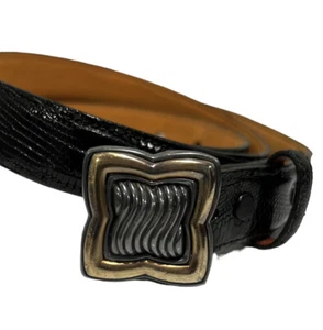 VTG David Yurman Silver & 14k Gold Quatrefoil Belt Buckle Lizard Belt SZ 38 USA - Picture 1 of 7