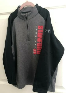 YMD Boys M Gray Black UNDER ARMOUR Stanford CARDINAL 1/4 Zip TOP Sweatshirt - Picture 1 of 12