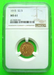 1915 INDIAN $2.50 GOLD 1/4 EAGLE NGC MS61 Upgrade? GORGEOUS - Imagen 1 de 5