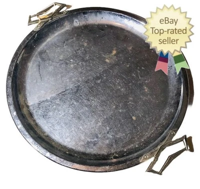 Kromex Round Serving Tray 13” Gold Decorative Handles Silver Tray - Image 1 of 4
