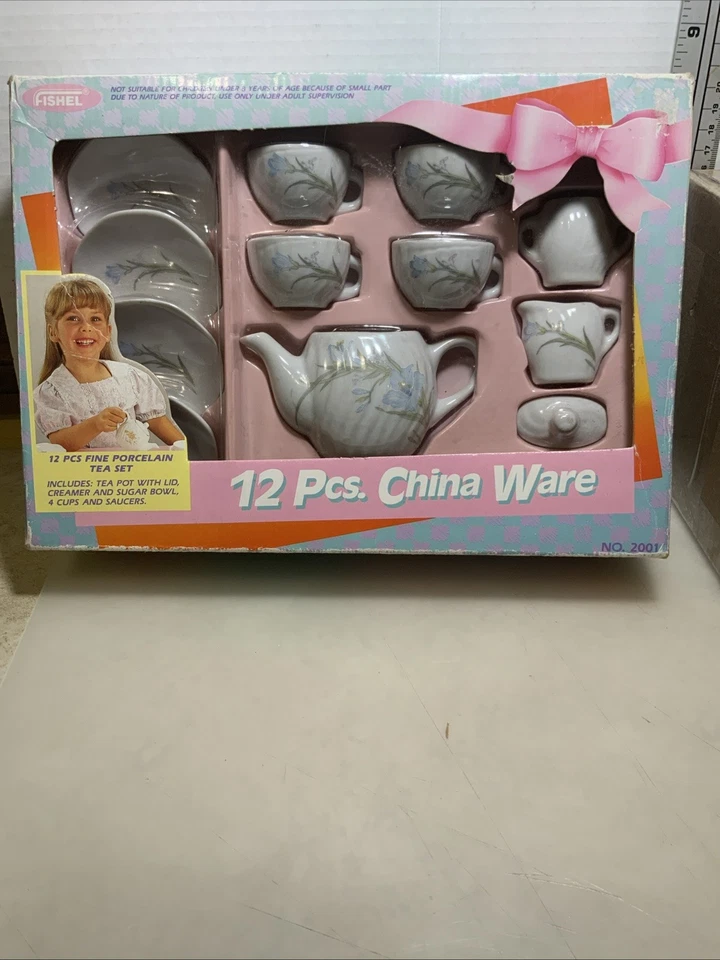 JUEGO DE TÉ Fishel Vintage 12 Piezas Porcelana Fina Infantil Azul Iris en Caja Foto 1 de 4
