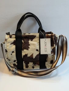 JEN & CO Bolso de Hombro Negro Marrón Blanco Estampado de Vaca Boho Vaquera Rodeo  - Imagen 1 de 18