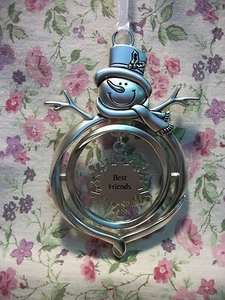 NEW PEWTER SNOWMAN BEST FRIENDS ORNAMENT - Imagen 1 de 1