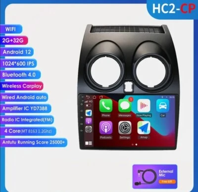 RADIO 2 DIN ANDROID PER NISSAN QASHQAI J10 NAVI USB BLUETOOTH CARPLAY WIRELESS - Immagine 1 di 4