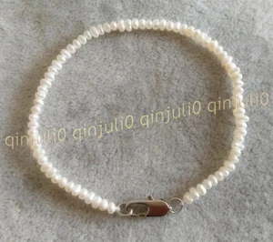 3-4mm Real Natural White Freshwater Baroque Pearl Mini Beads Bracelet 7.5 inch - Picture 1 of 6