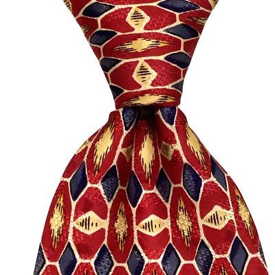 Corbata de seda para hombre Robert Talbott Studio diseñador de EE. UU. geométrica roja/amarilla usada en excelente estado Foto 1 de 3