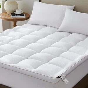 Cooling Mattress Topper Pad, Extra Thick Pillow Top, Full Size, White, 8-21 Deep - Picture 1 of 3