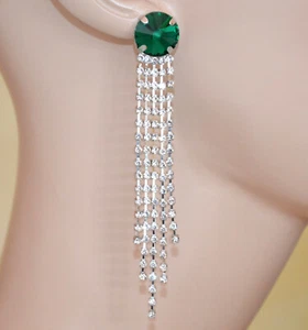 Orecchini donna argento cristallo verde multi fili strass pendenti lunghi UNW32 - Foto 1 di 1