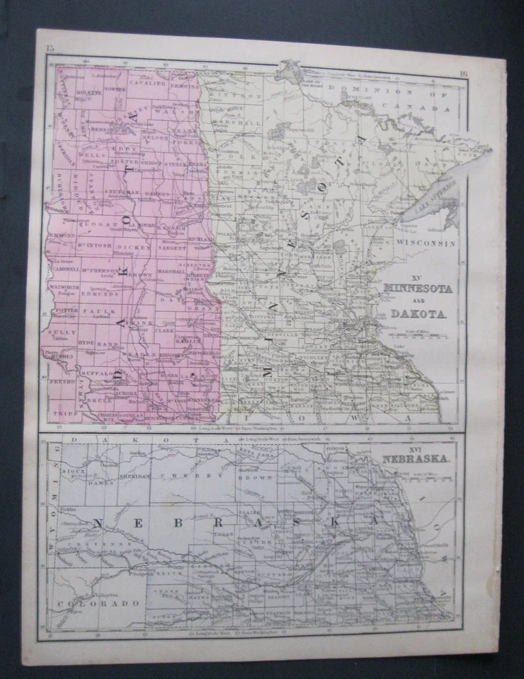 1887 Original Mitchell Maps: Minnesota  & Dakota TY -Sesseton Indian Res. & Neb. — 第 1/4 张图片