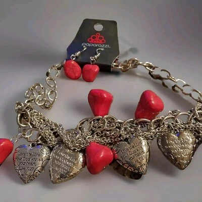 Juego de collar Paparazzi Cambio de Corazón Rosa Plata Corazón Luke 10:27 NUEVO CON ETIQUETAS ST002 Foto 1 de 4