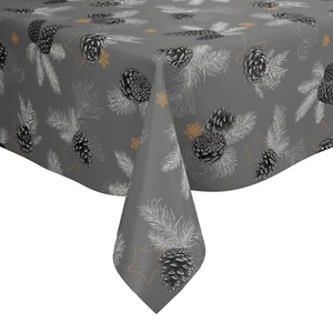 Christmas Pine Cones Grey and Grey PVC Vinyl Wipe Clean Oilcloth Tablecloth - Picture 1 of 4