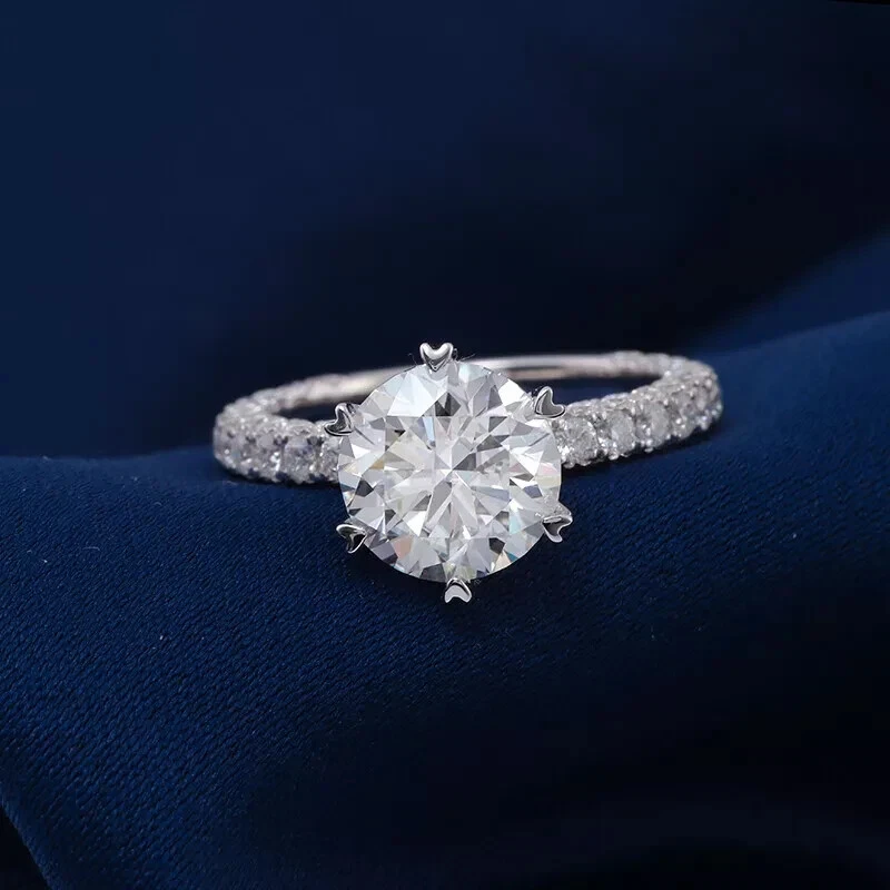 Кольцо с одним круглым бриллиантом 3 карата с акцентами белое золото 14 карат - Изображение 1 из 4