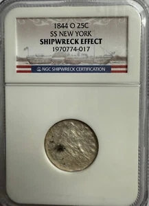 SS NEW YORK 1844 O SHIPWRECK EFFECT  SEATED LIBERTY QUARTER TREASURE COIN - Picture 1 of 4