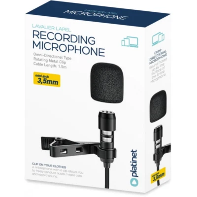 Microfono registrazione Lavalier cavo 1,5mt e jack 3.5 con clip a morsetto nero - Immagine 1 di 4