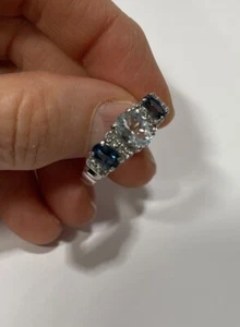 Vintage Blue Topaz Raised Setting Sterling Silver Ring Size 8.75. Marking China - Picture 1 of 24