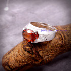 Natural Hessonite & CZ Gemstones With 925 Sterling Silver Ring For Men's #Jt43
