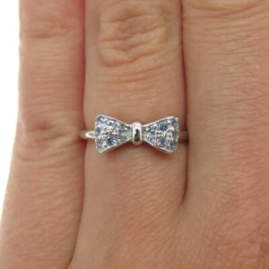 925 Sterling Silver Round-Cut Blue C Z Bow Ring Size 5.75 - Picture 1 of 8